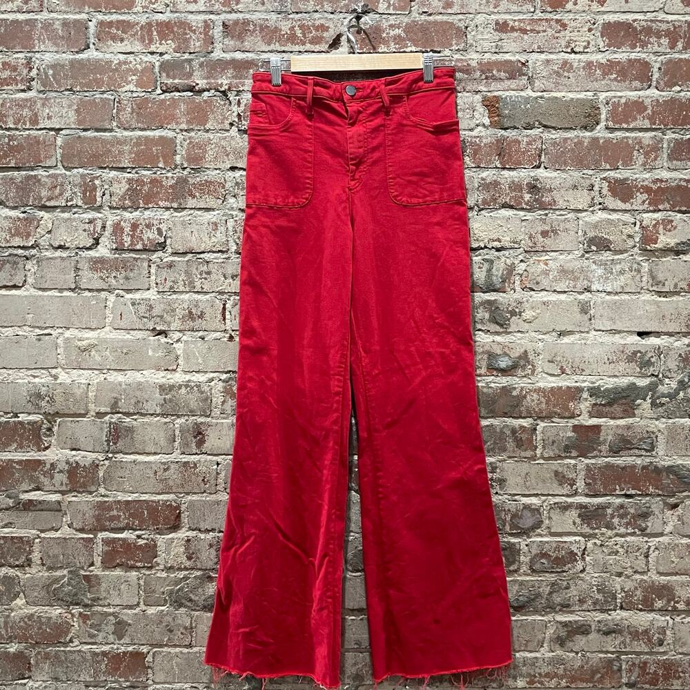 Alice + Olivia High Waist Wide Leg Raw Hem Red Jeans‎ Size 29 - Picture 2 of 8
